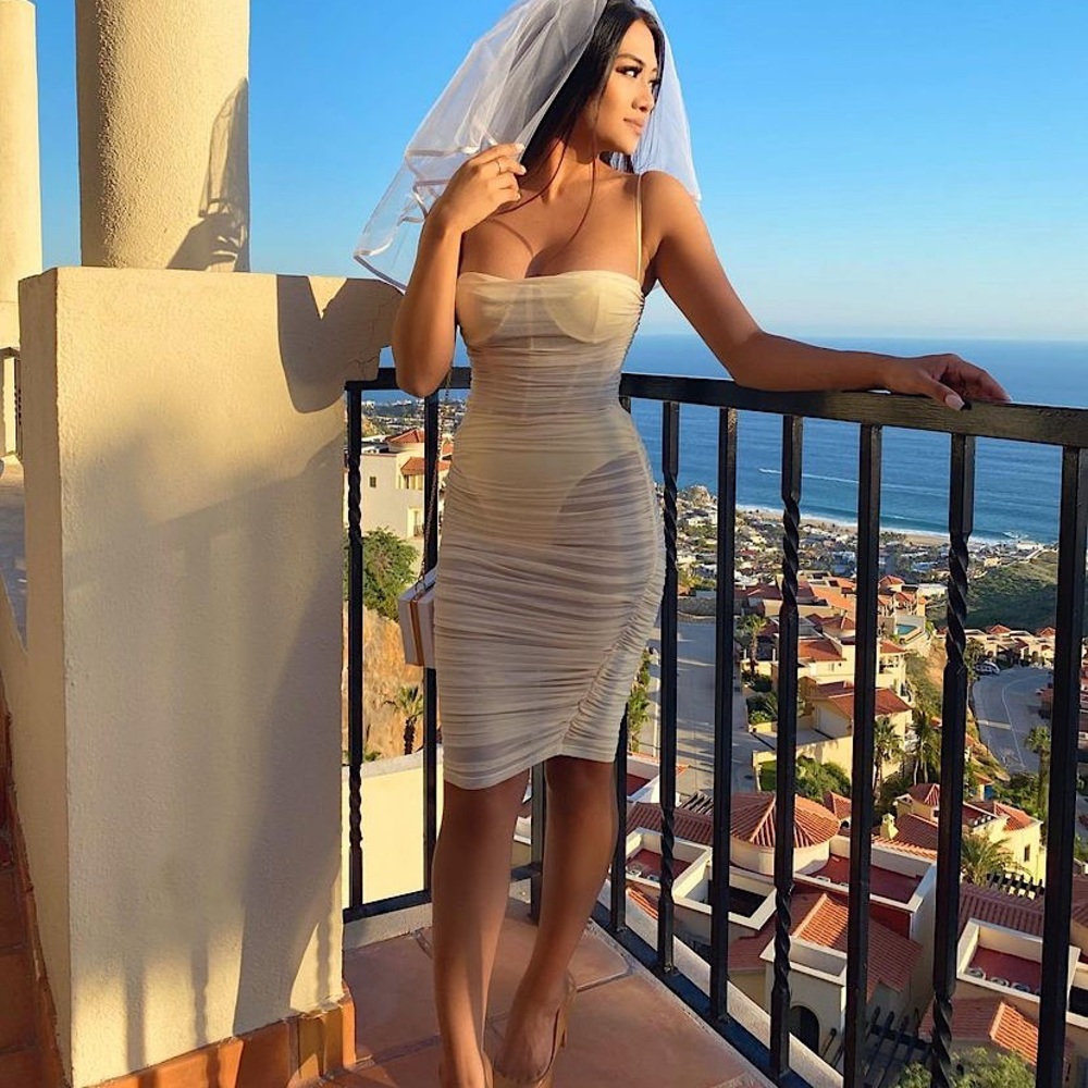 UNAPOLOGETIC SHEER MESH MIDI DRESS IN CREAM